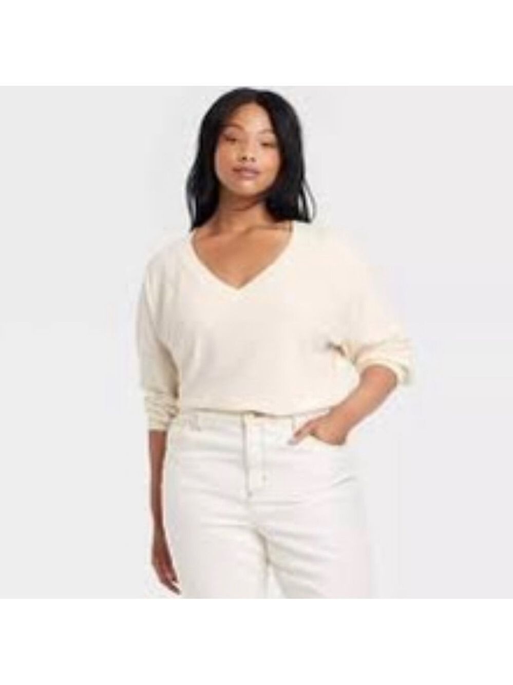 NWT CRÈME $25 Universal Thread V-Neck Cotton Long-sleeve Tops.